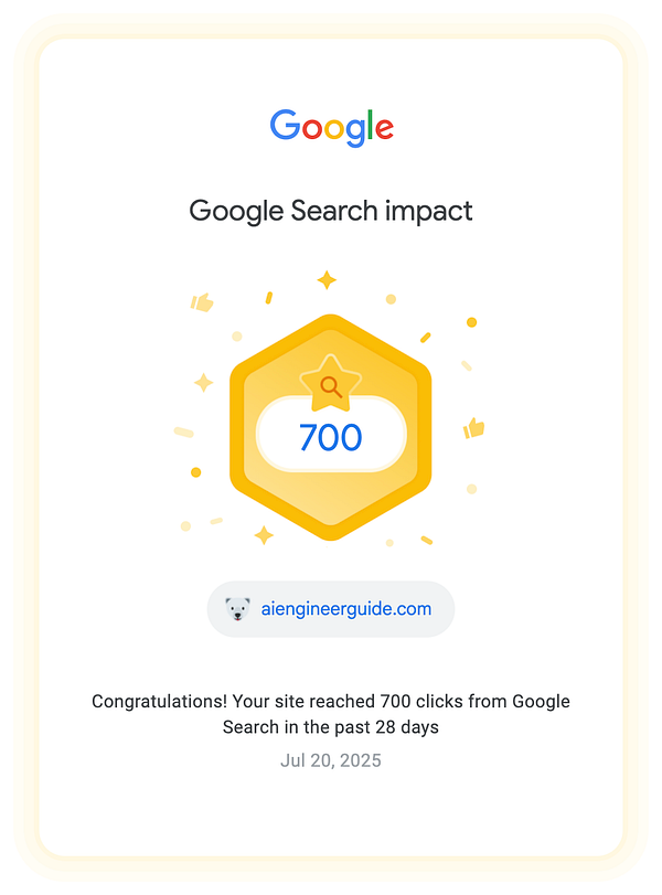 The image displays a congratulatory message from Google regarding website performance.