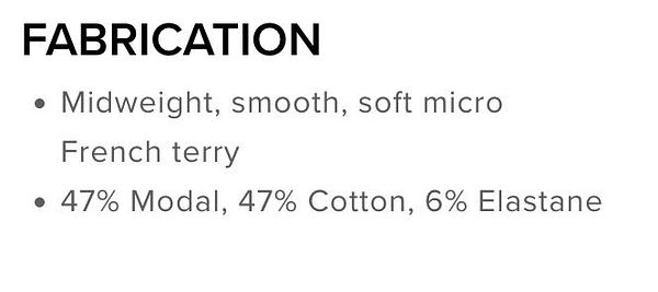 The image displays a fabric description for Alo Yoga shorts, highlighting their material composition and characteristics.