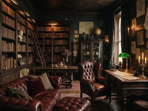 A room in the Dark Academia style