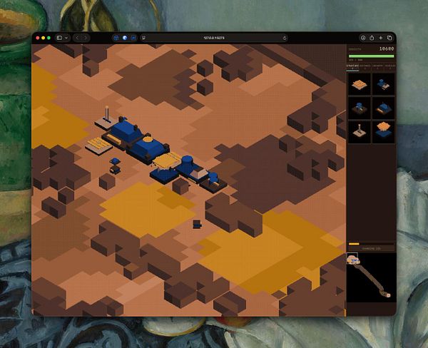 Screenshot of the Vibe-code RTS game Opus 5 showing a futuristic battle scene with interface elements.