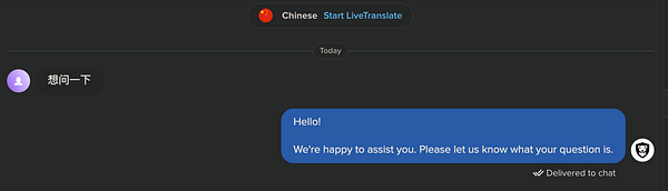 A chat interface displaying a conversation about support inquiries.