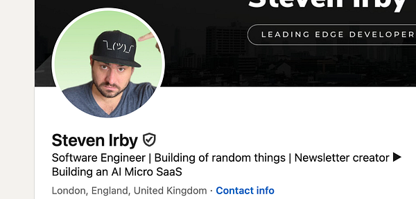A LinkedIn profile section featuring a user named Steven Irby.