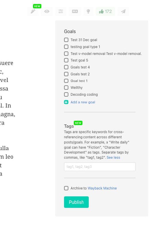 The image displays a user interface for a task management tool featuring a goals section and a tags section.