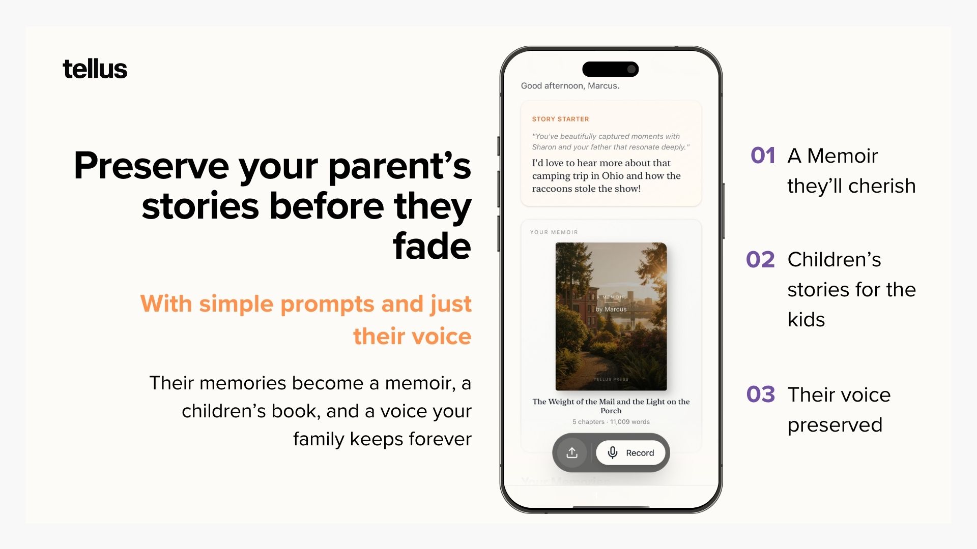 Tellus: Turn your parent’s voice recordings into a memoir | BetaList