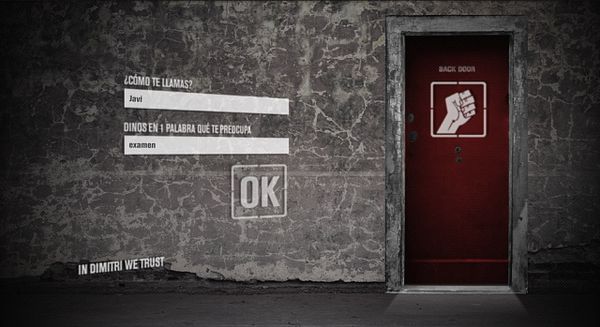 Screenshot of the viral Spanish Flash game website 'dimitrilosabe.com' featuring a stylized vintage computer illustration and a colorful logo.