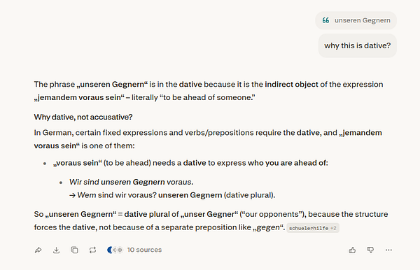 Screenshot of an online German language learning platform showing a multiple-choice question about the German definite article for "Brötchen".