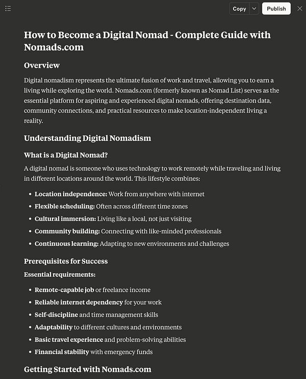 The image displays a digital document titled 'How to Become a Digital Nomad - Complete Guide with Nomads.com'.