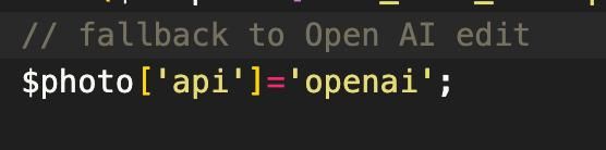 A code snippet indicating a fallback mechanism for an AI editing feature.