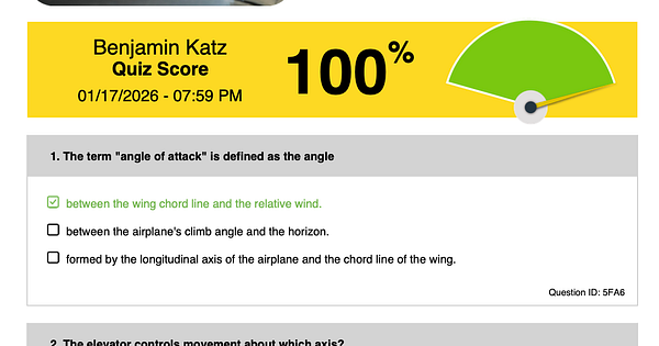 A multiple-choice quiz question about aerodynamics with an accompanying illustration of several types of airplanes is displayed.