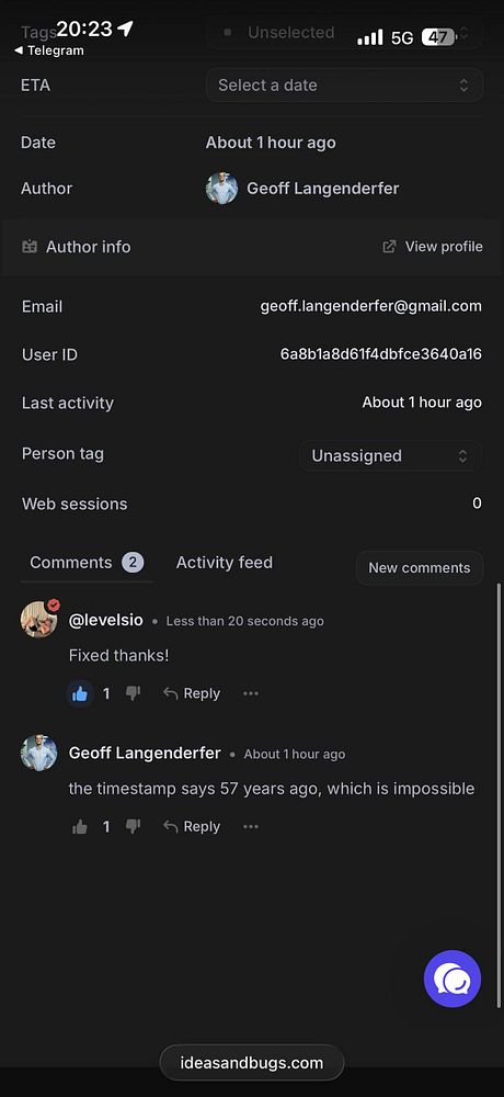 Screenshot of a GitHub issue page showing a bug labeled #nomads with conversation and metadata.