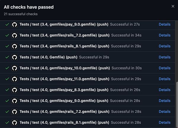 Laptop screen showing a grid of multiple terminal or code editor windows running automated tests or CI pipelines.