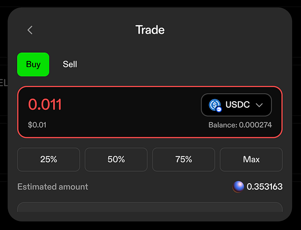 Screenshot of a web page in development showing a trade modal with an overflowing buy button and selection options for buying NFTs.
