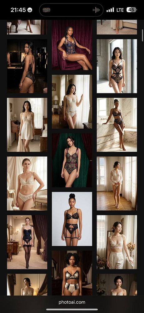 A collection of elegant lingerie photos featuring various models in sophisticated settings.