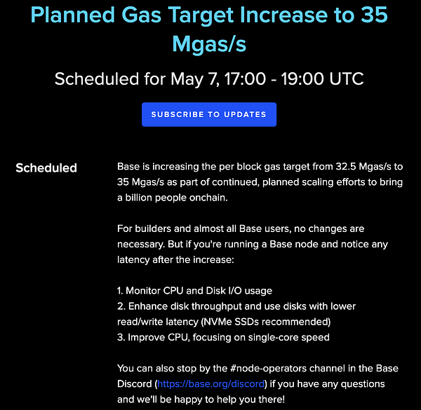 Announcement regarding an increase in the gas target for Base.