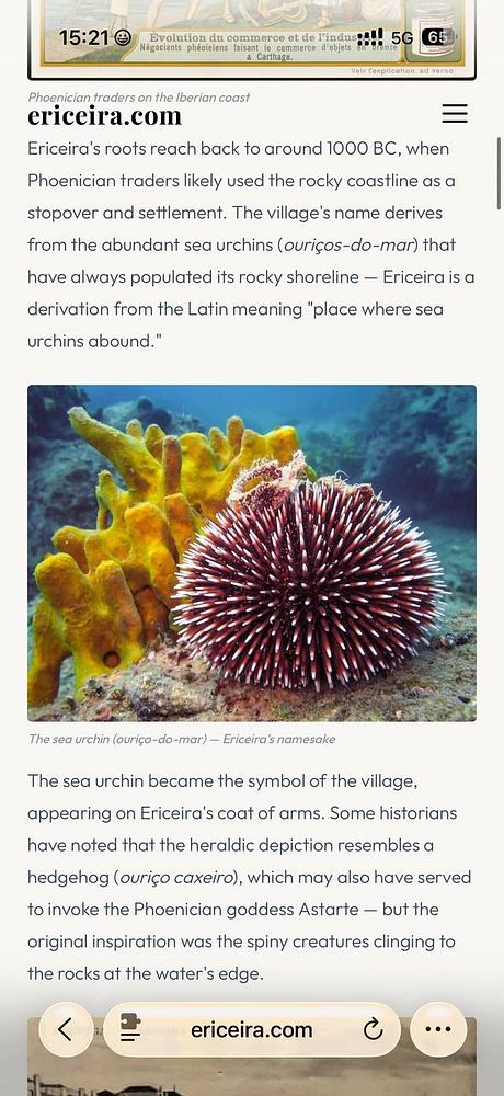 Historical street view photo of old Ericeira village featuring traditional rustic buildings and boats along the coastline.