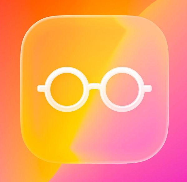 App icon for Liquid Glass featuring a geometric, blue hexagonal crystal design with gradient shades on a dark blue background.