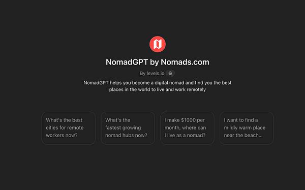 The image features the NomadGPT interface, showcasing its purpose and user inquiries.