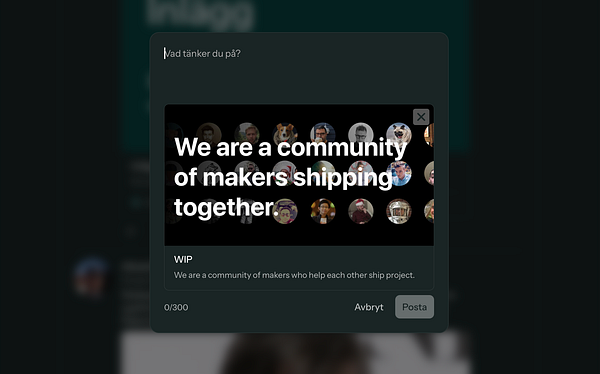 The image displays a modal for creating a new post with an Open Graph preview and community images.