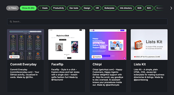 The image displays a user interface showcasing various listings with an 'Inactive' tag on some items.