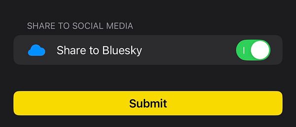 The image displays a social media sharing interface for posting to Bluesky.
