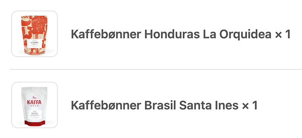 The image displays two coffee packaging items listed for purchase.