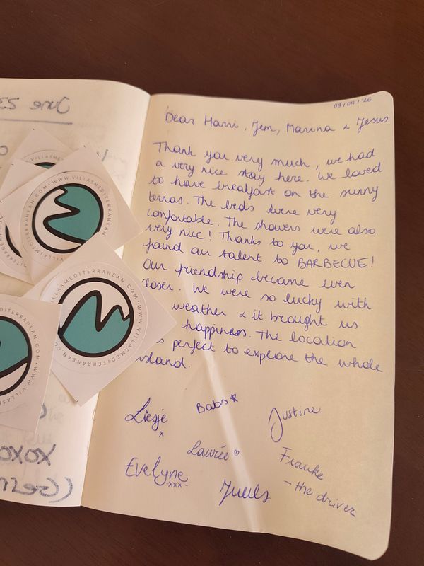 Handwritten review text on a lined sheet of paper with the heading 'Fantastic!'.