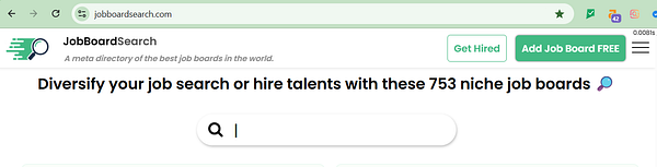 Screenshot of a webpage titled 'Get Hired' listing multiple job boards with filters and chat options.