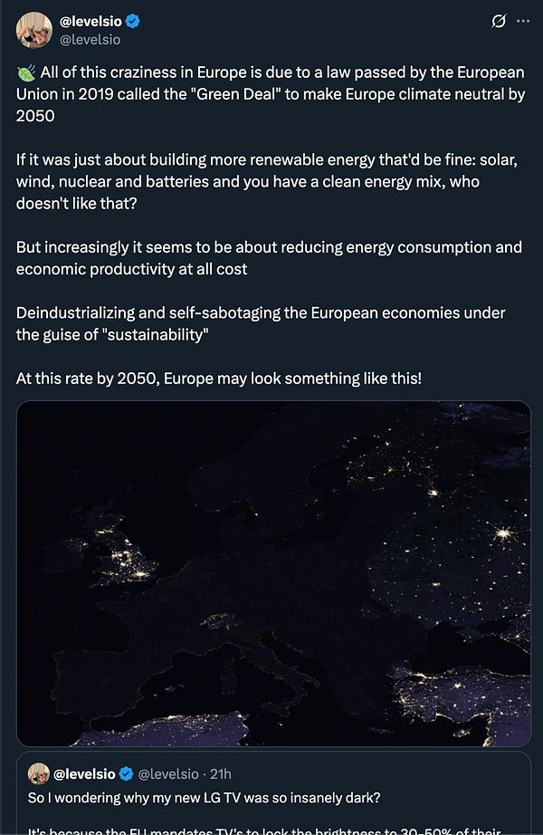 The image depicts a darkened map of Europe, highlighting the lack of artificial light in urban areas.