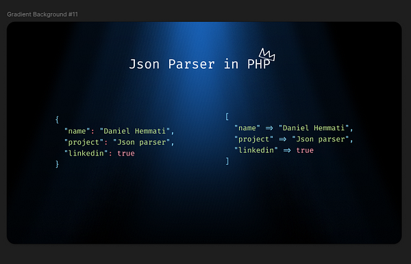 The image displays a code snippet illustrating a JSON parser in PHP.