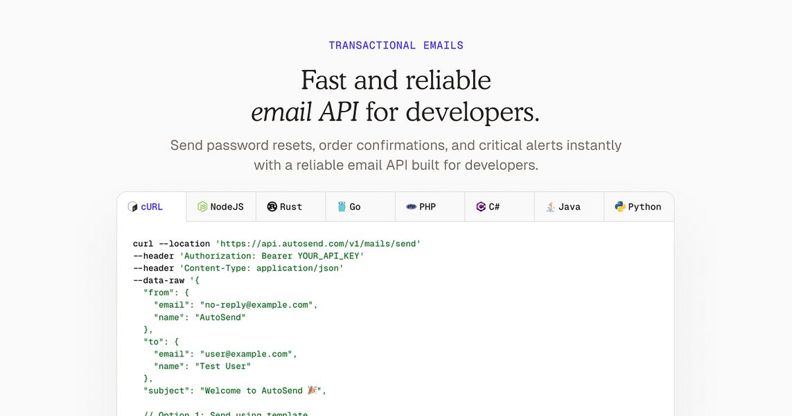 AutoSend: Email for developers and marketers | BetaList