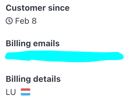 A screenshot displaying customer billing information related to Luxembourg.