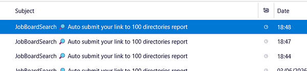 Screenshot of directory submission reports in a web interface with a table of entries and report statistics.