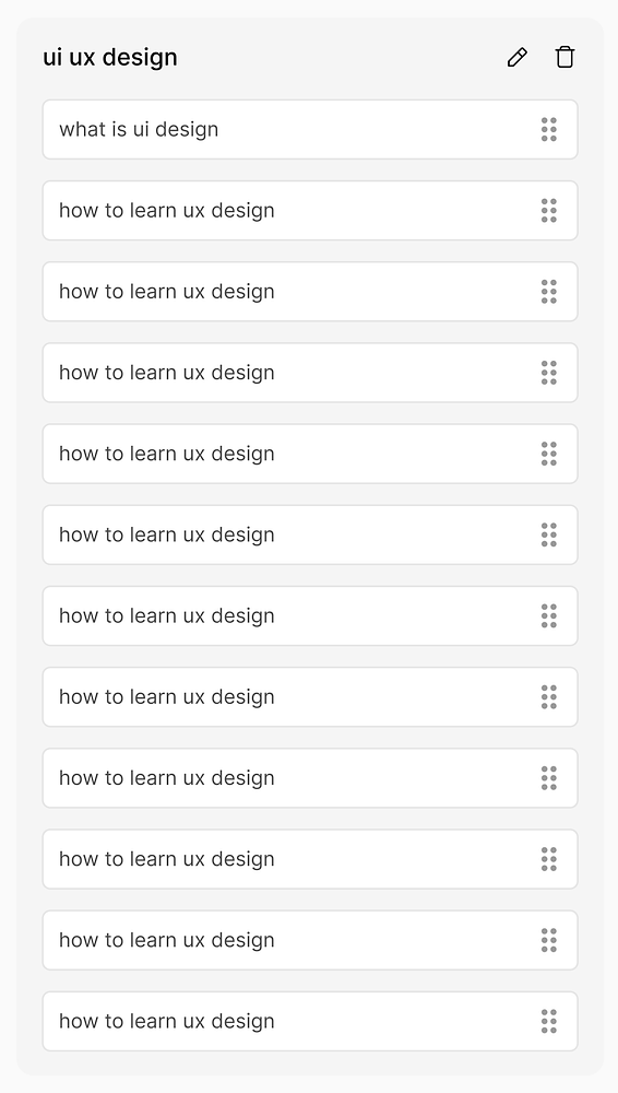 The image displays a task interface for sorting keywords related to UI/UX design.
