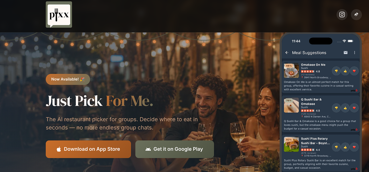 Pixx AI Restaurant Picker for Groups