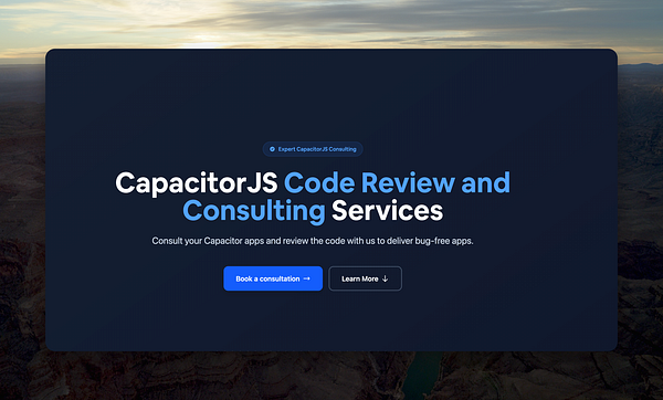 The image displays a promotional webpage for CapacitorJS code review and consulting services.