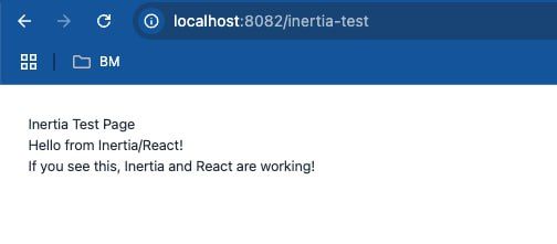 A web page displaying a successful integration message for Inertia and React.