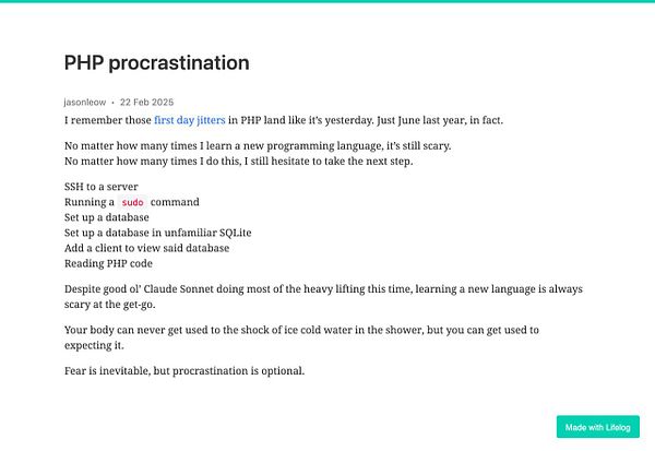 A blog post discussing PHP procrastination and the challenges of learning new programming languages.