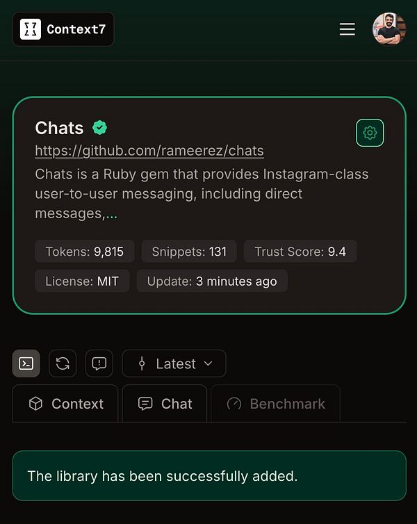 Screenshot of Ruby code for adding and configuring the 'chats' gem in a Gemfile and an initializer.