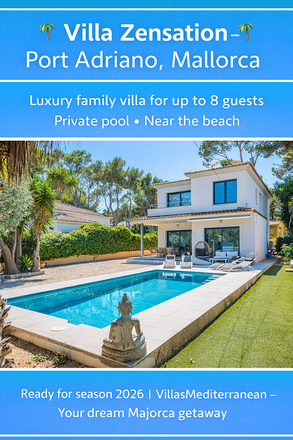 A luxurious villa with a private pool in Port Adriano, Mallorca, designed for family stays.