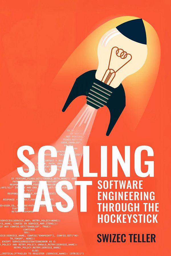 The image features the cover of the book 'Scaling Fast' by Swizec Teller.