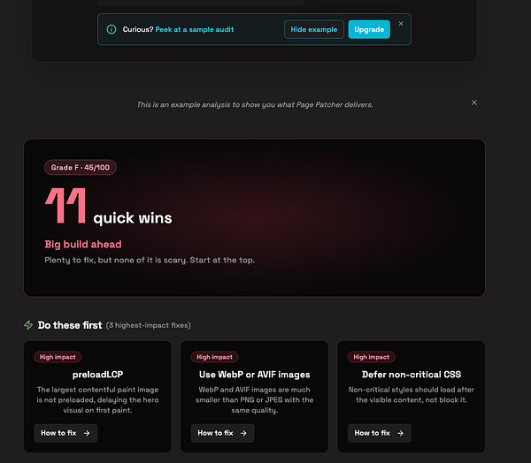 UI wireframe showing a results search page layout with filters, results list, and pagination.