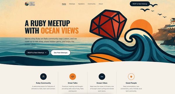 Screenshot of a design portfolio website homepage for Ruby on Waves by Lauren Wickware.