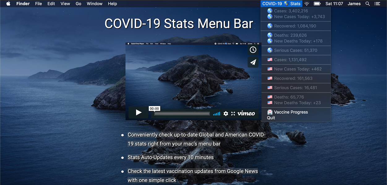 COVID-19 Stats Menu Bar