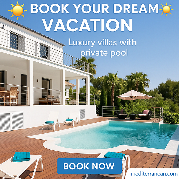 A luxurious villa with a private pool and inviting outdoor space is showcased in a bright, sunny setting.