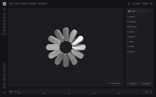 The image displays a 3D modeling interface featuring a flower-like shape in a dark-themed workspace.