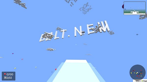 The image depicts a 3D virtual environment featuring the text 'BOLT.NEW' floating in a blue sky.