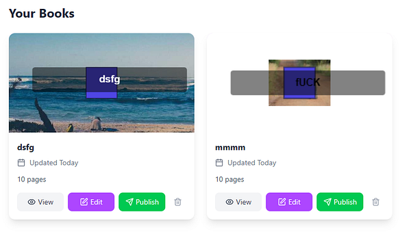The image displays a user interface for managing books with dynamic cover images.