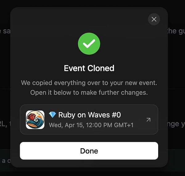 Screenshot of a Slack workspace displaying a message about the Ruby On Waves meetup scheduled for March 6, 2024, posted in the #rubyonwaves channel.