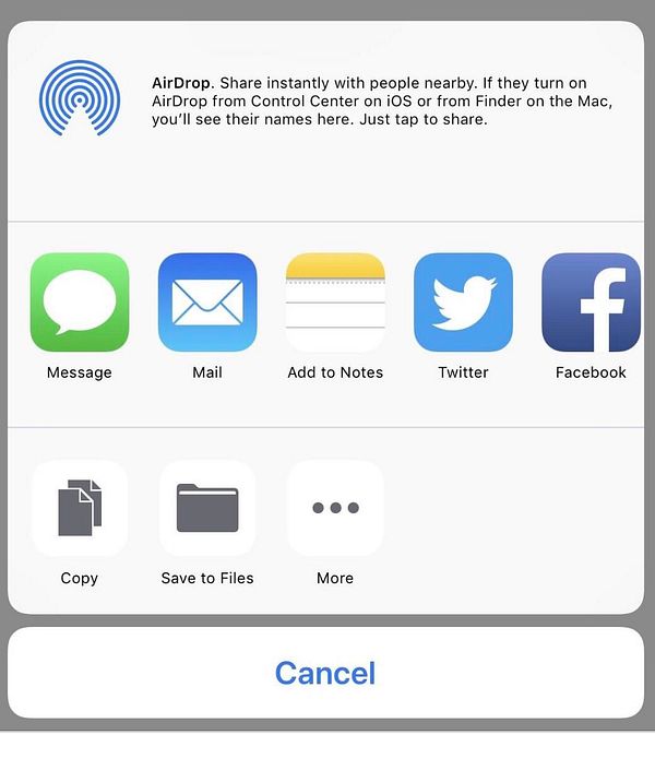 The image shows a sharing interface on an Apple device with various app options for sharing content.