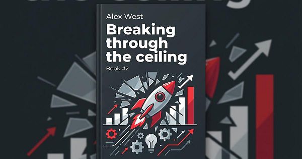 A book cover design featuring a rocket and various graphical elements representing growth and innovation.